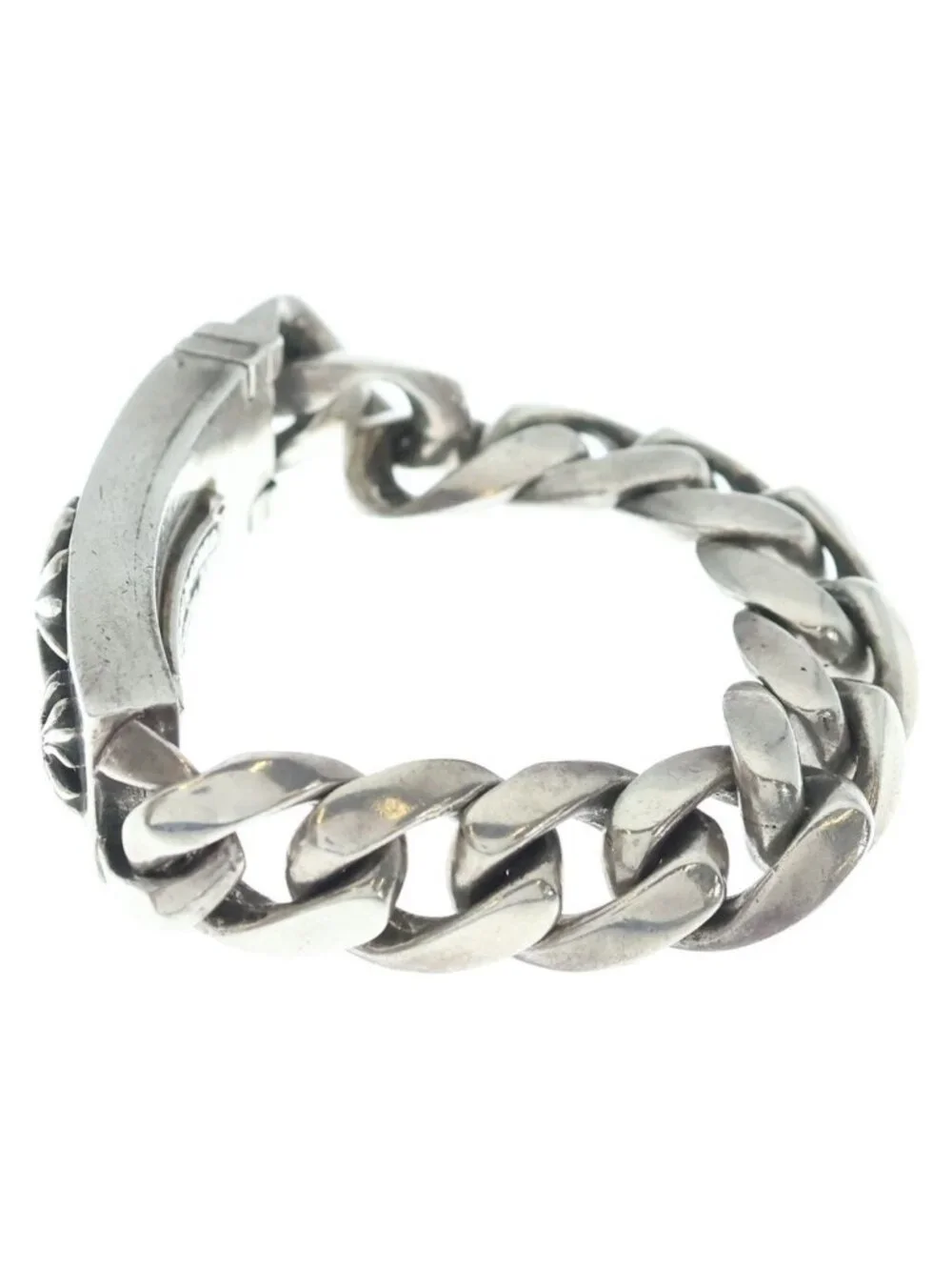 Chrome Hearts Plus ID Blue Sapphire Silver Chain Bracelet